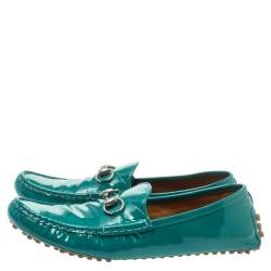 Pre Owned Gucci Green Patent Leather Horsebit Loafers Size 39.5