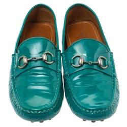 Pre Owned Gucci Green Patent Leather Horsebit Loafers Size 39.5
