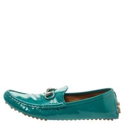 Pre Owned Gucci Green Patent Leather Horsebit Loafers Size 39.5