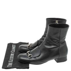 Pre Owned Gucci Black Leather Horsebit Ankle Boots Size 38.5