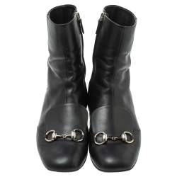 Pre Owned Gucci Black Leather Horsebit Ankle Boots Size 38.5