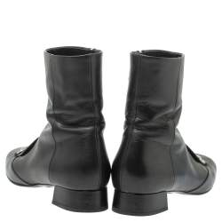 Pre Owned Gucci Black Leather Horsebit Ankle Boots Size 38.5