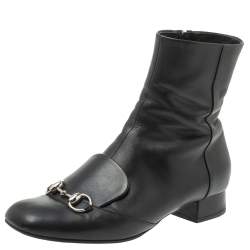 Pre Owned Gucci Black Leather Horsebit Ankle Boots Size 38.5