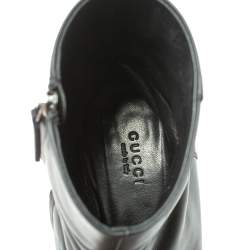 Pre Owned Gucci Black Leather Horsebit Ankle Boots Size 38.5