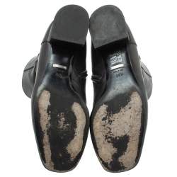 Pre Owned Gucci Black Leather Horsebit Ankle Boots Size 38.5