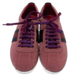 Pre Owned Gucci Pink Glitter Bambi Web Studded Sneakers Size 37