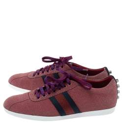 Pre Owned Gucci Pink Glitter Bambi Web Studded Sneakers Size 37