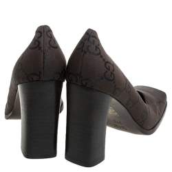 Pre Owned Gucci Brown/Black Canvas Guccissima Monogram Square Toe Pumps Size 37