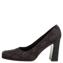 Pre Owned Gucci Brown/Black Canvas Guccissima Monogram Square Toe Pumps Size 37