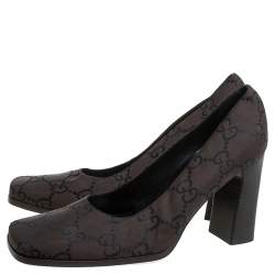 Pre Owned Gucci Brown/Black Canvas Guccissima Monogram Square Toe Pumps Size 37