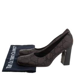 Pre Owned Gucci Brown/Black Canvas Guccissima Monogram Square Toe Pumps Size 37