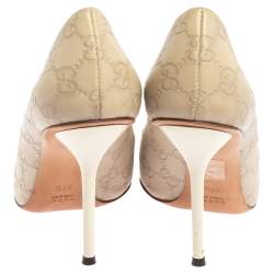 Pre Owned حذاء كعب عالي غوتشي مقدمة مفتوحة جلد غوتشيسيما أبيض مقاس 37.5