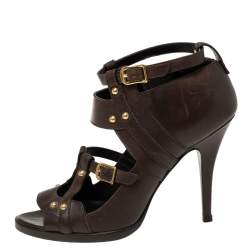 Gucci Dark Brown Leather Strappy Ankle Strap Sandals Size 38