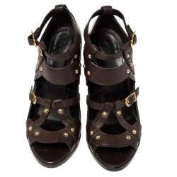 Gucci Dark Brown Leather Strappy Ankle Strap Sandals Size 38