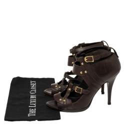 Gucci Dark Brown Leather Strappy Ankle Strap Sandals Size 38