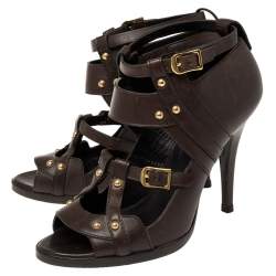 Gucci Dark Brown Leather Strappy Ankle Strap Sandals Size 38
