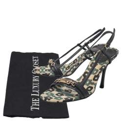Gucci Black/Green Leather Gucci Embellished Slingback Sandals Size 36
