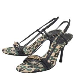 Gucci Black/Green Leather Gucci Embellished Slingback Sandals Size 36