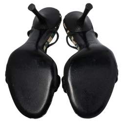 Gucci Black/Green Leather Gucci Embellished Slingback Sandals Size 36