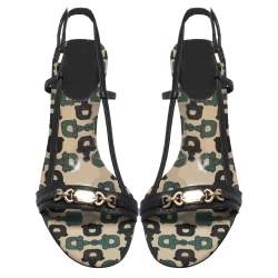 Gucci Black/Green Leather Gucci Embellished Slingback Sandals Size 36