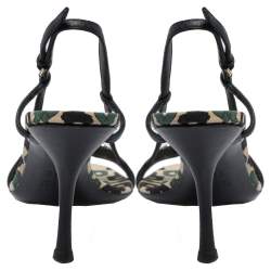 Gucci Black/Green Leather Gucci Embellished Slingback Sandals Size 36
