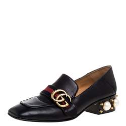 Pre Owned Gucci Black Leather Peyton Loafer Pumps Size 36