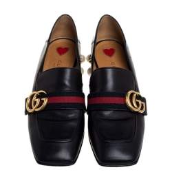 Pre Owned Gucci Black Leather Peyton Loafer Pumps Size 36