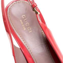 Pre Owned Gucci Coral Patent Leather Peep Toe Slingback Sandals Size 39