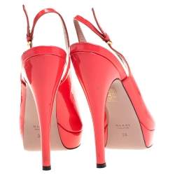 Pre Owned Gucci Coral Patent Leather Peep Toe Slingback Sandals Size 39