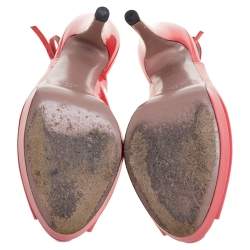 Pre Owned Gucci Coral Patent Leather Peep Toe Slingback Sandals Size 39