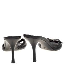 Pre Owned صندل سلايد غوتشي مزين هورسبيت جلد أسود مقاس 38