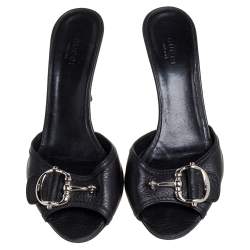 Pre Owned صندل سلايد غوتشي مزين هورسبيت جلد أسود مقاس 38