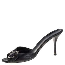 Pre Owned صندل سلايد غوتشي مزين هورسبيت جلد أسود مقاس 38