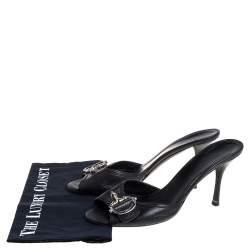 Pre Owned صندل سلايد غوتشي مزين هورسبيت جلد أسود مقاس 38