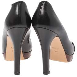 Pre Owned حذاء كعب عالي غوتشي "جوليني" هورسبيت مقدمة مفتوحة جلد أسود مقاس 37