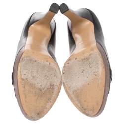 Pre Owned حذاء كعب عالي غوتشي "جوليني" هورسبيت مقدمة مفتوحة جلد أسود مقاس 37