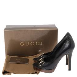 Pre Owned حذاء كعب عالي غوتشي "جوليني" هورسبيت مقدمة مفتوحة جلد أسود مقاس 37