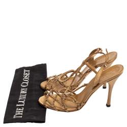 Pre Owned Gucci Gold Satin Crystal Embellished Sandals Size 37.5