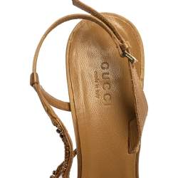 Pre Owned Gucci Gold Satin Crystal Embellished Sandals Size 37.5