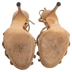 Pre Owned Gucci Gold Satin Crystal Embellished Sandals Size 37.5