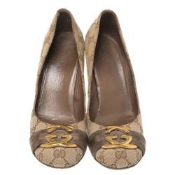 مملوكة مسبقًا Gucci Beige/Brown GG Canvas Interlocking Pumps Size 38.5