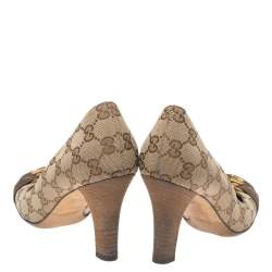 مملوكة مسبقًا Gucci Beige/Brown GG Canvas Interlocking Pumps Size 38.5