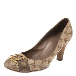 مملوكة مسبقًا Gucci Beige/Brown GG Canvas Interlocking Pumps Size 38.5