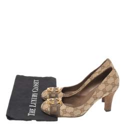 مملوكة مسبقًا Gucci Beige/Brown GG Canvas Interlocking Pumps Size 38.5