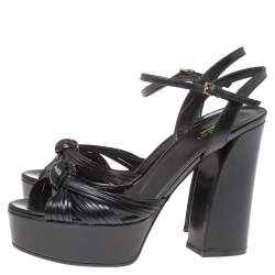 Pre Owned صندل غوتشي "الي" سير كاحل جلد أسود مقاس 37