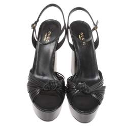 Pre Owned صندل غوتشي "الي" سير كاحل جلد أسود مقاس 37