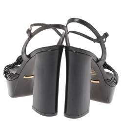 Pre Owned صندل غوتشي "الي" سير كاحل جلد أسود مقاس 37