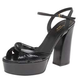 Pre Owned صندل غوتشي "الي" سير كاحل جلد أسود مقاس 37