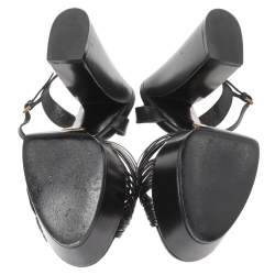 Pre Owned صندل غوتشي "الي" سير كاحل جلد أسود مقاس 37