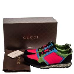 Gucci Multicolor Leather, Suede And Fabric Low Top Sneakers Size 42